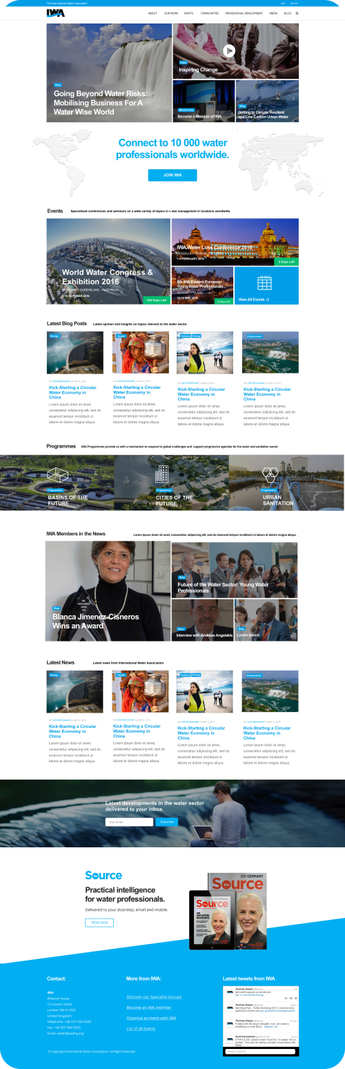IWA homepage with content-first layout