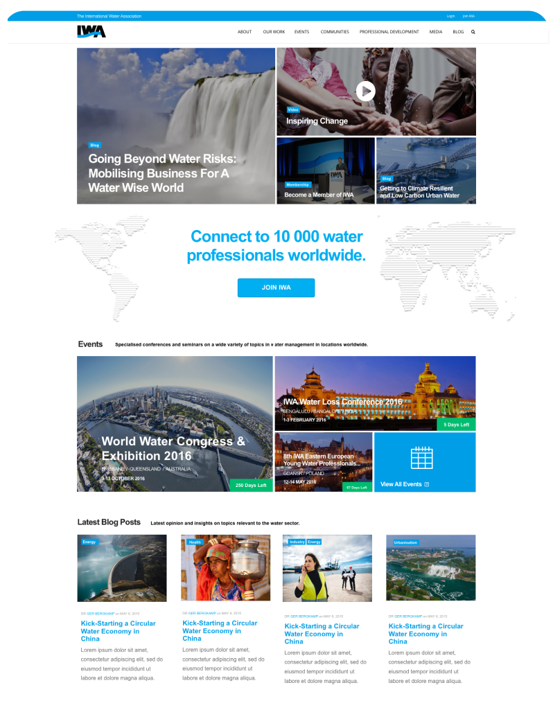 International Water Association homepage — hero layout