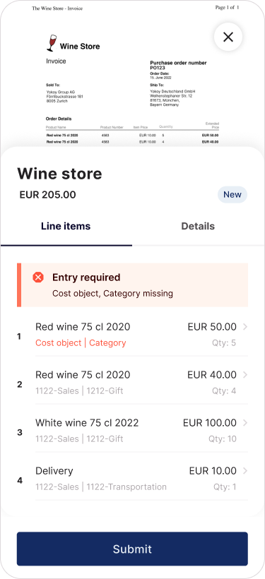 Invoice mobile — Split-screen prototype 1