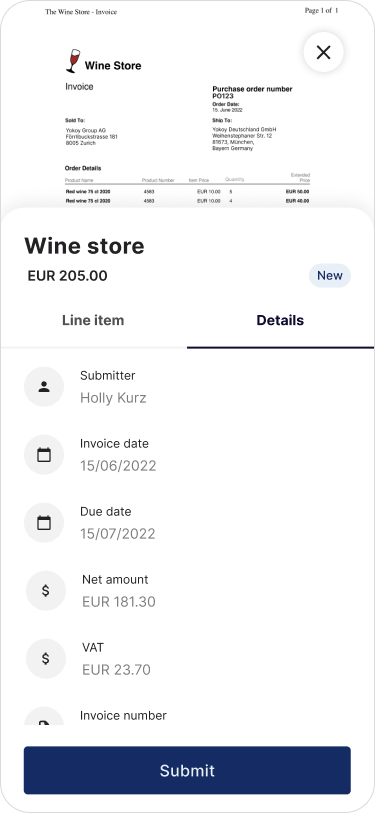 Invoice mobile — Split-screen prototype 2
