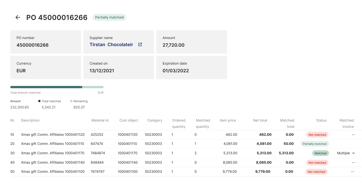 Purchase order list interface — Yokoy